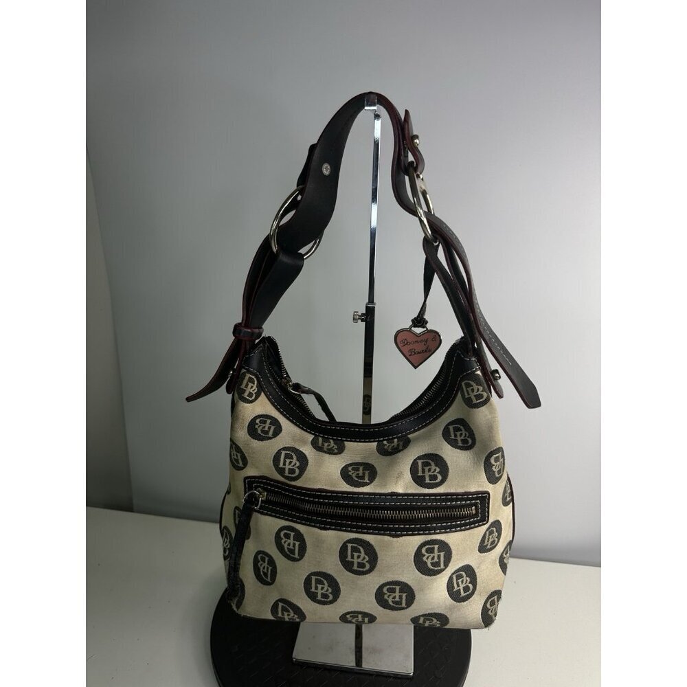 DAMAGED For parts - DOONEY & BOURKE Beige Black Circle Hobo Purse Shoulder L